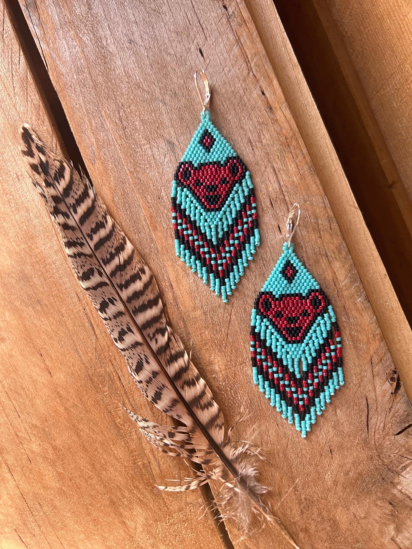 Dancing Bear Fringe ~ Turquoise & Red