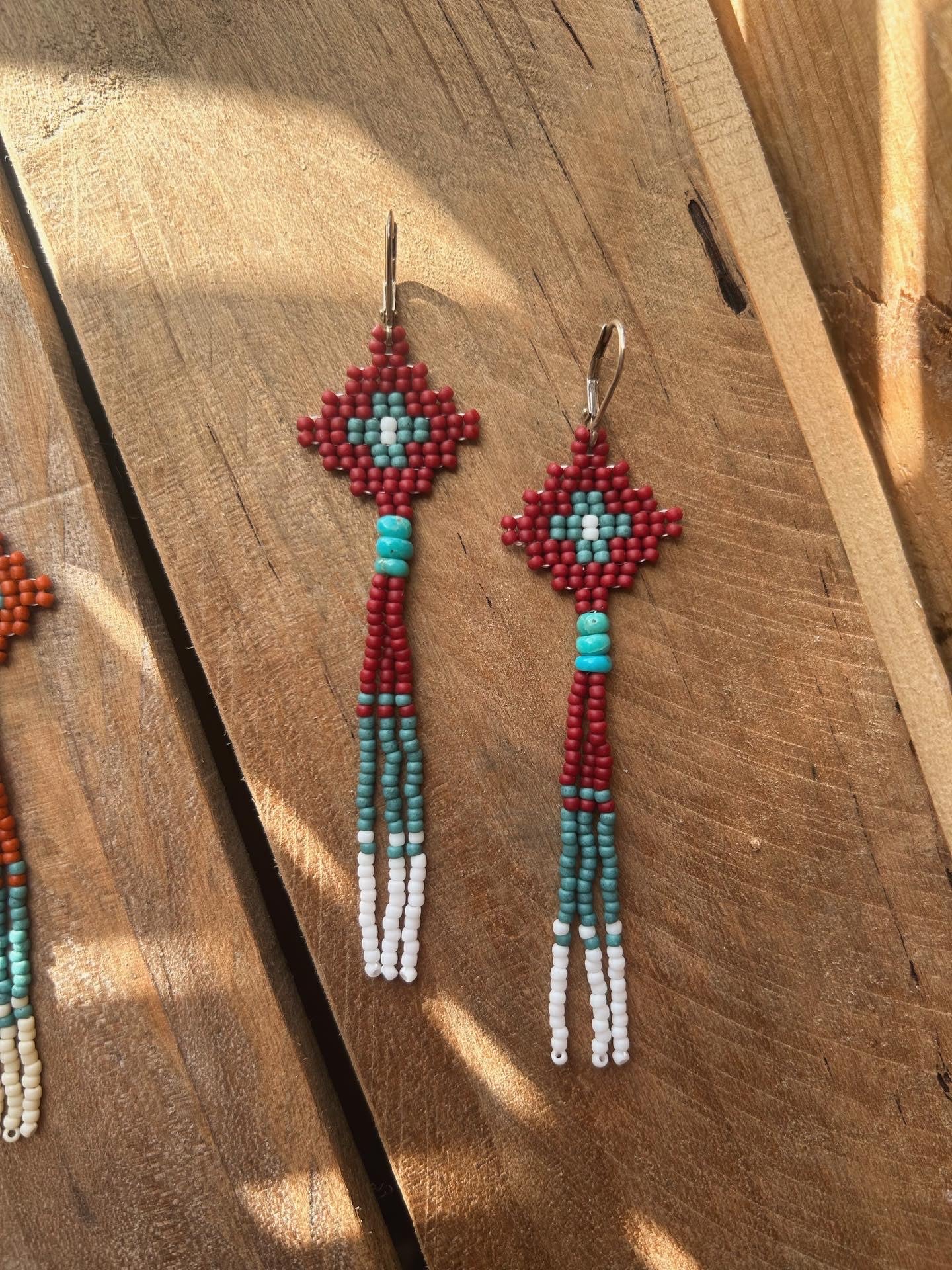 Maroon & Turquoise Tassel Earrings