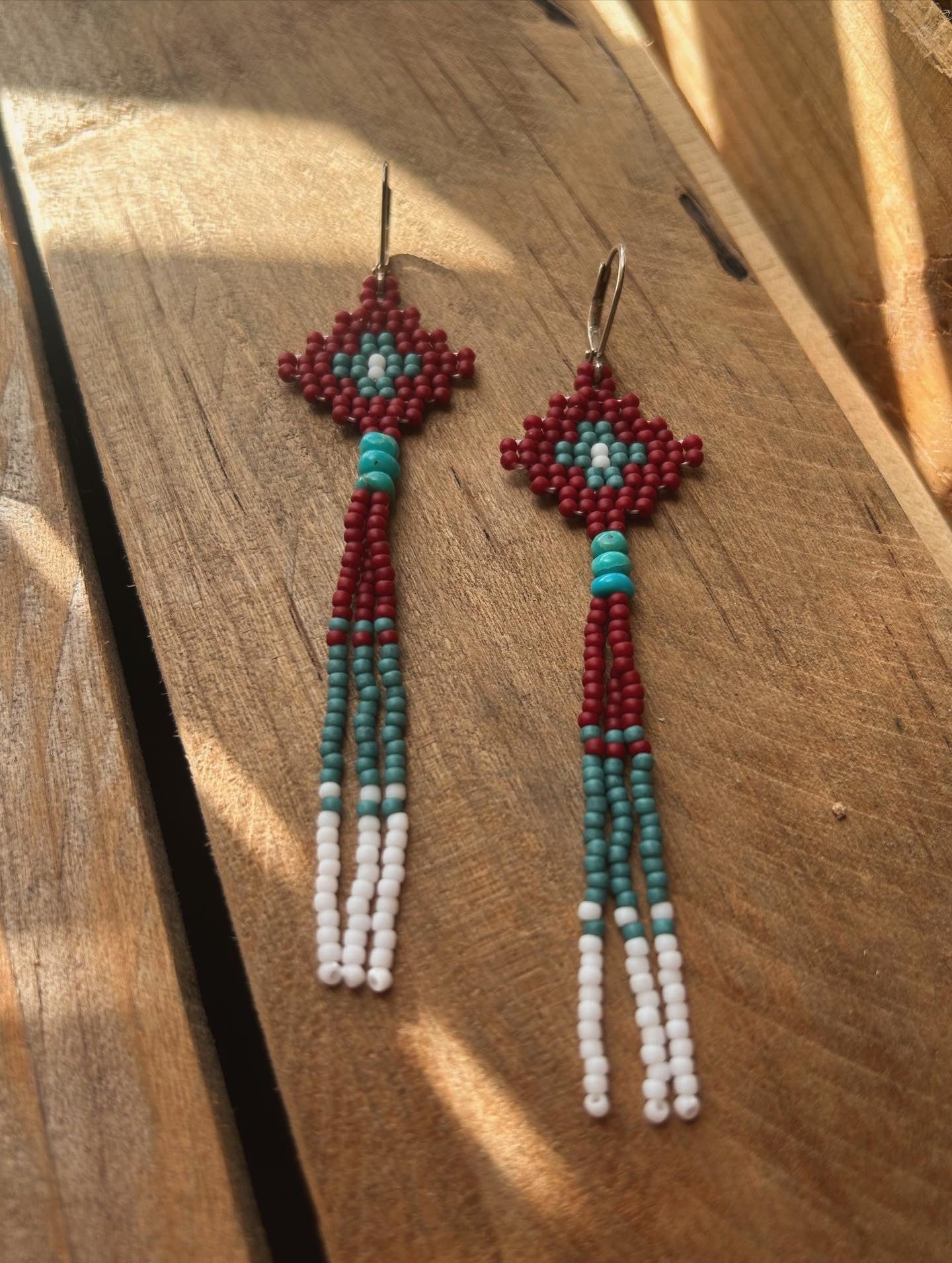 Maroon & Turquoise Tassel Earrings
